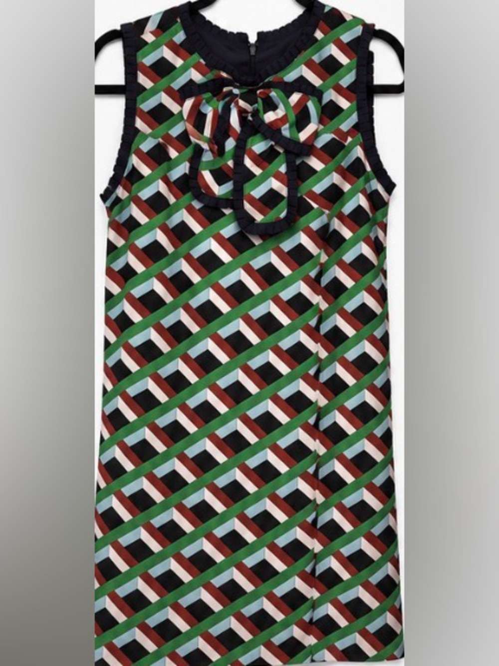 J. Crew Green Black White Red Geometric Bow Shift Dress